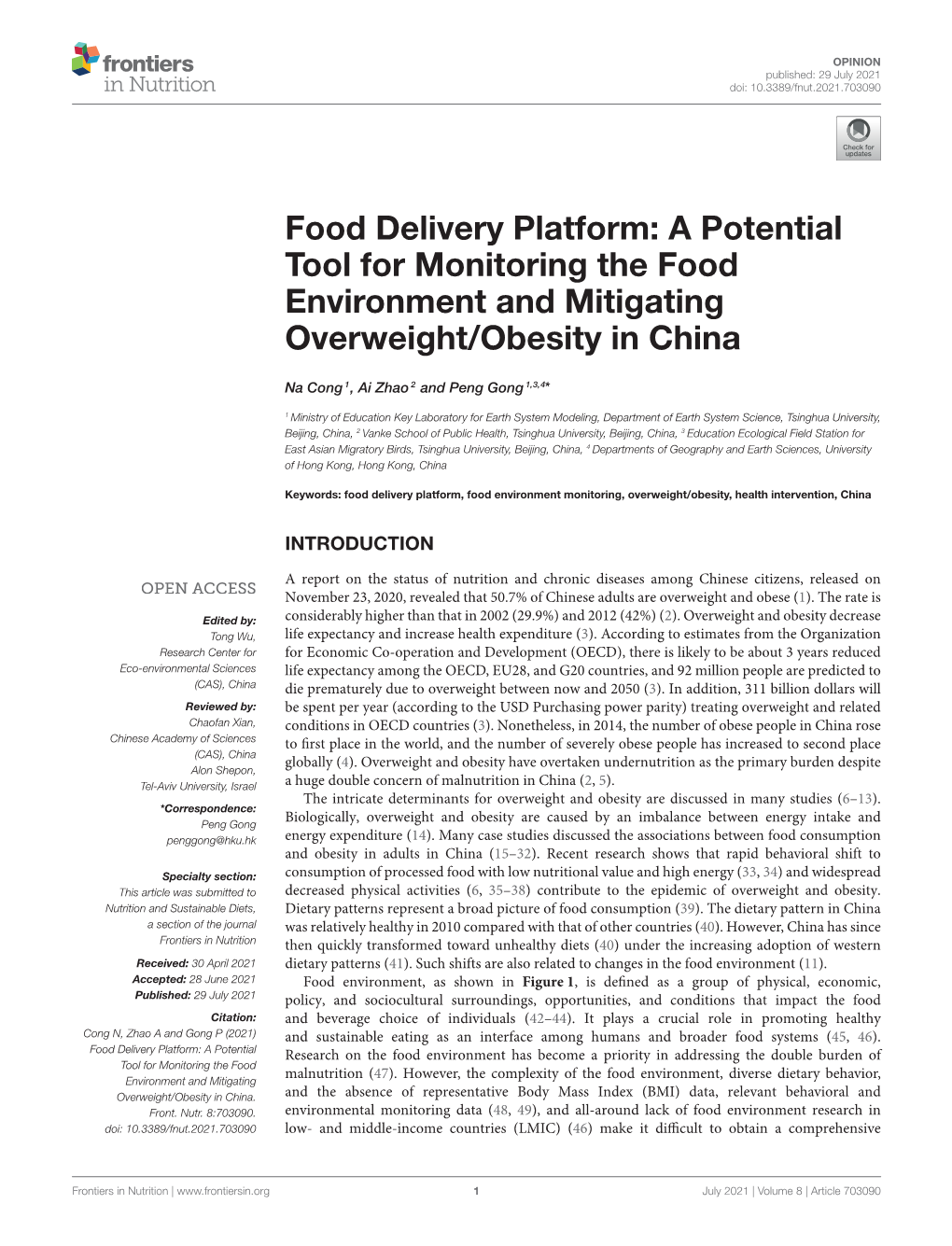 Food Delivery Platform: a Potential Tool for Monitoring the Food Environment and Mitigating Overweight/Obesity in China