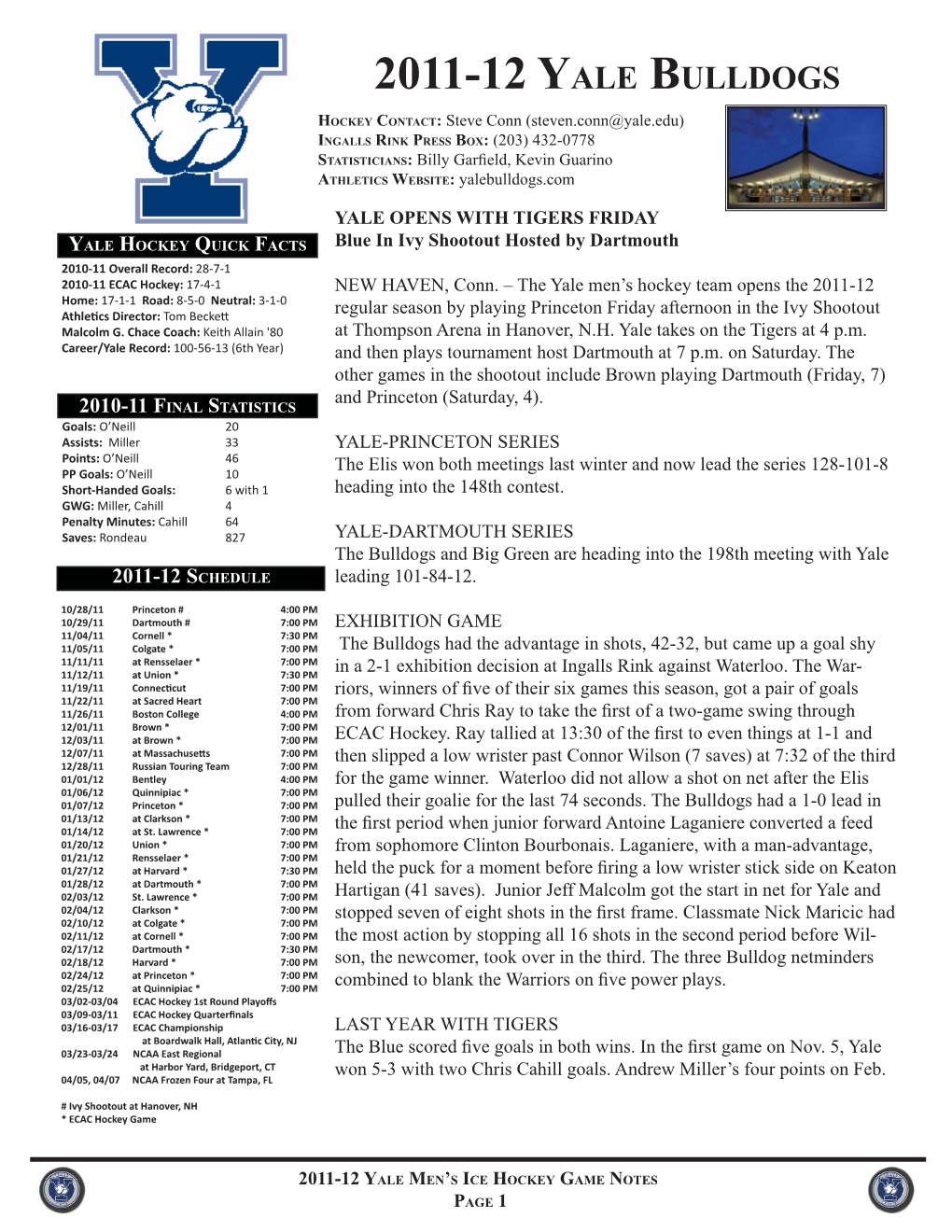 Yale Men's Hockey Game Notes (2).Indd