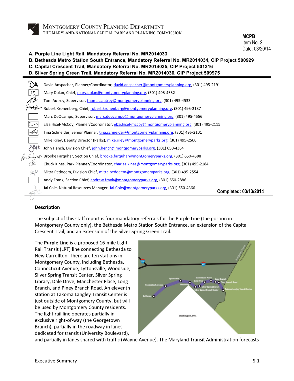 A. Purple Line Light Rail, Mandatory Referral No