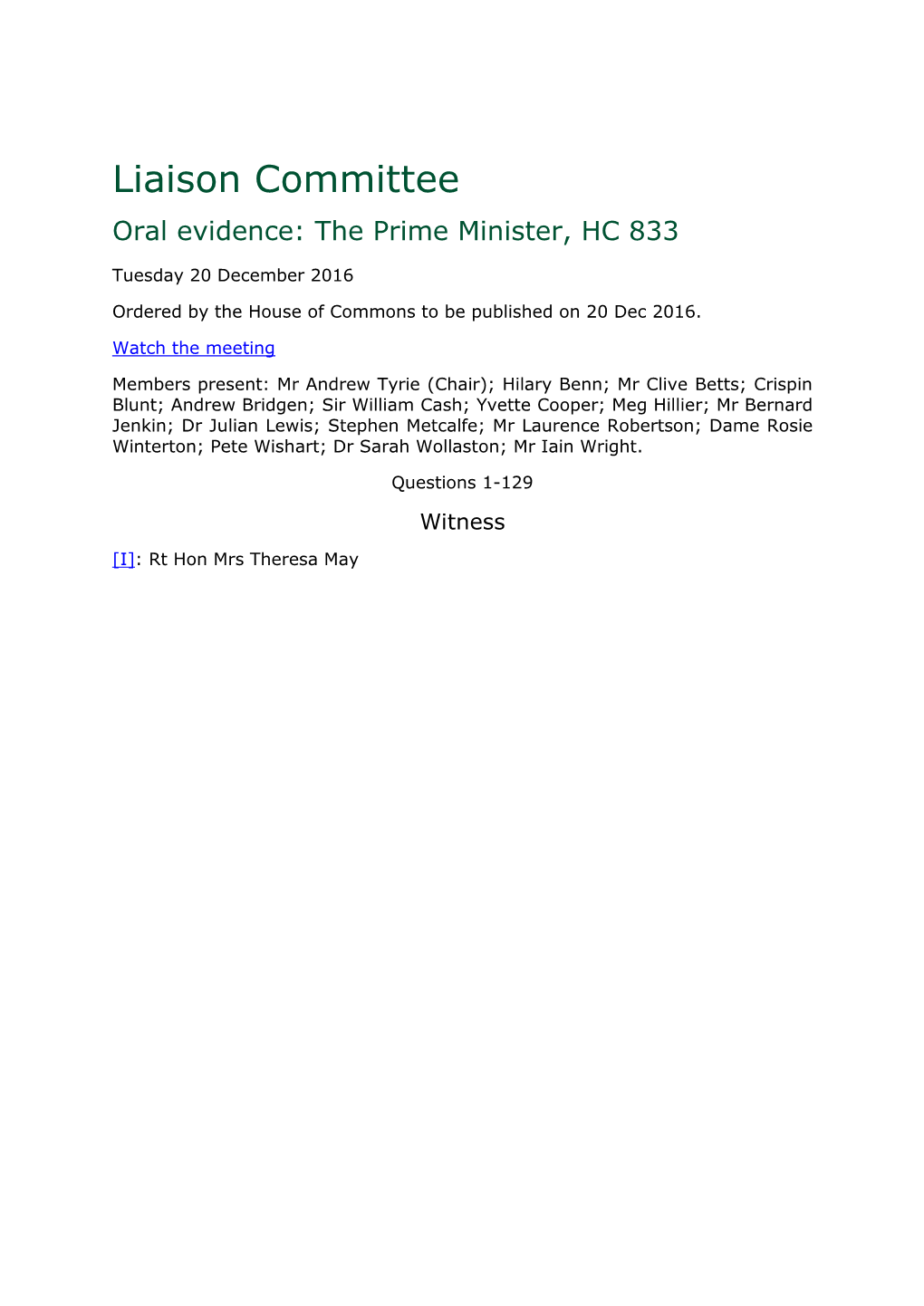 The Prime Minister, HC 833