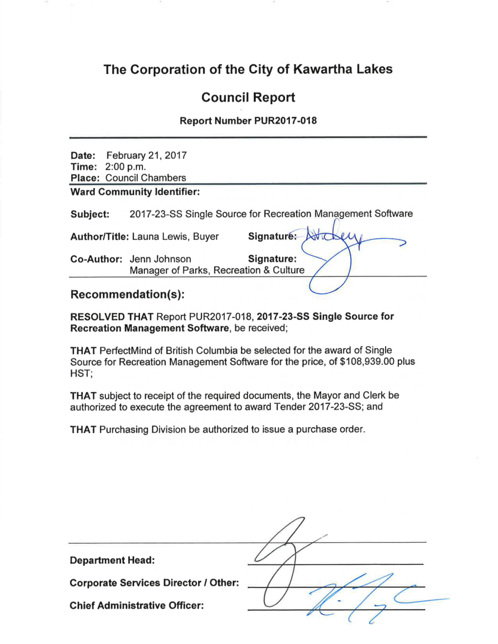 The Corporation of the Gity of Kawartha Lakes Council Report