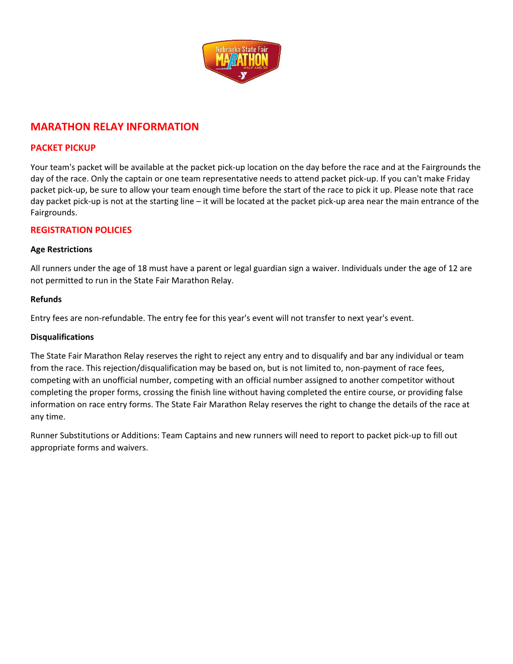 Marathon Relay Information Packet Pickup