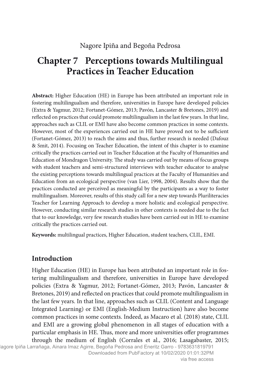 Chapter 7 Perceptions Towards Multilingual Practices in Teacher Education