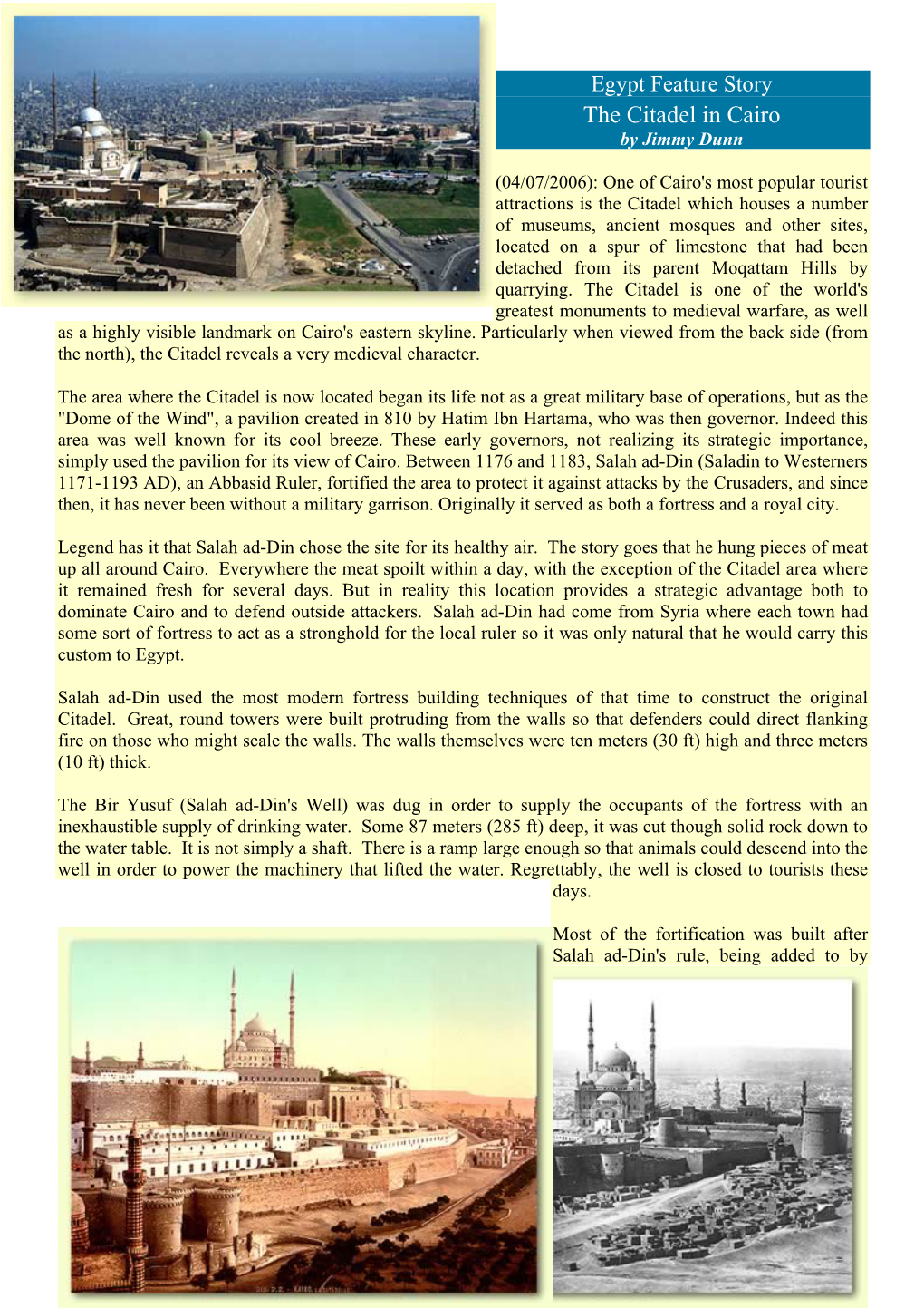 Egypt Feature Story the Citadel in Cairo by Jimmy Dunn