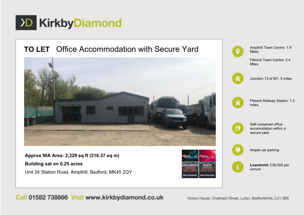 TO LET Office Accommodation with Secure Yard Miles