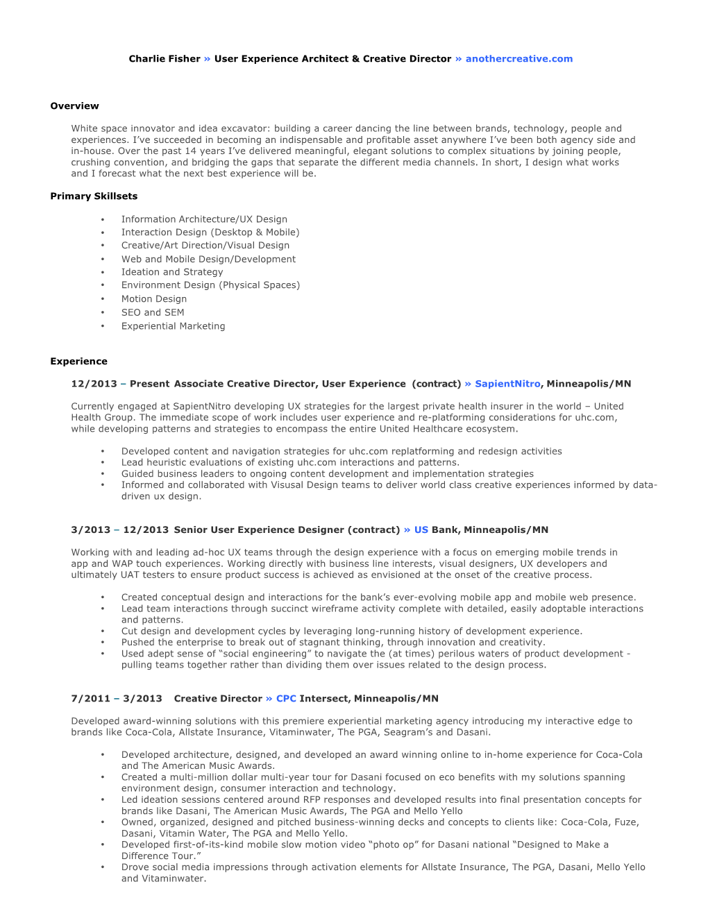 Charlie Fisher » User Experience Architect & Creative Director » Anothercreative.Com