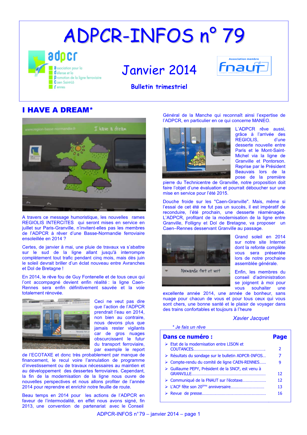 ADPCR-INFOS N° 79 – Janvier 2014 – Page 1 Etat De La Modernisation Entre De Vire À Caen