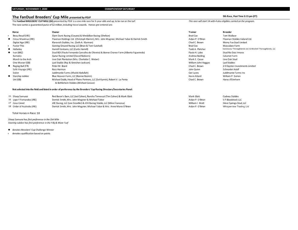 The Fanduel Breeders' Cup Mile Presented by PDJF