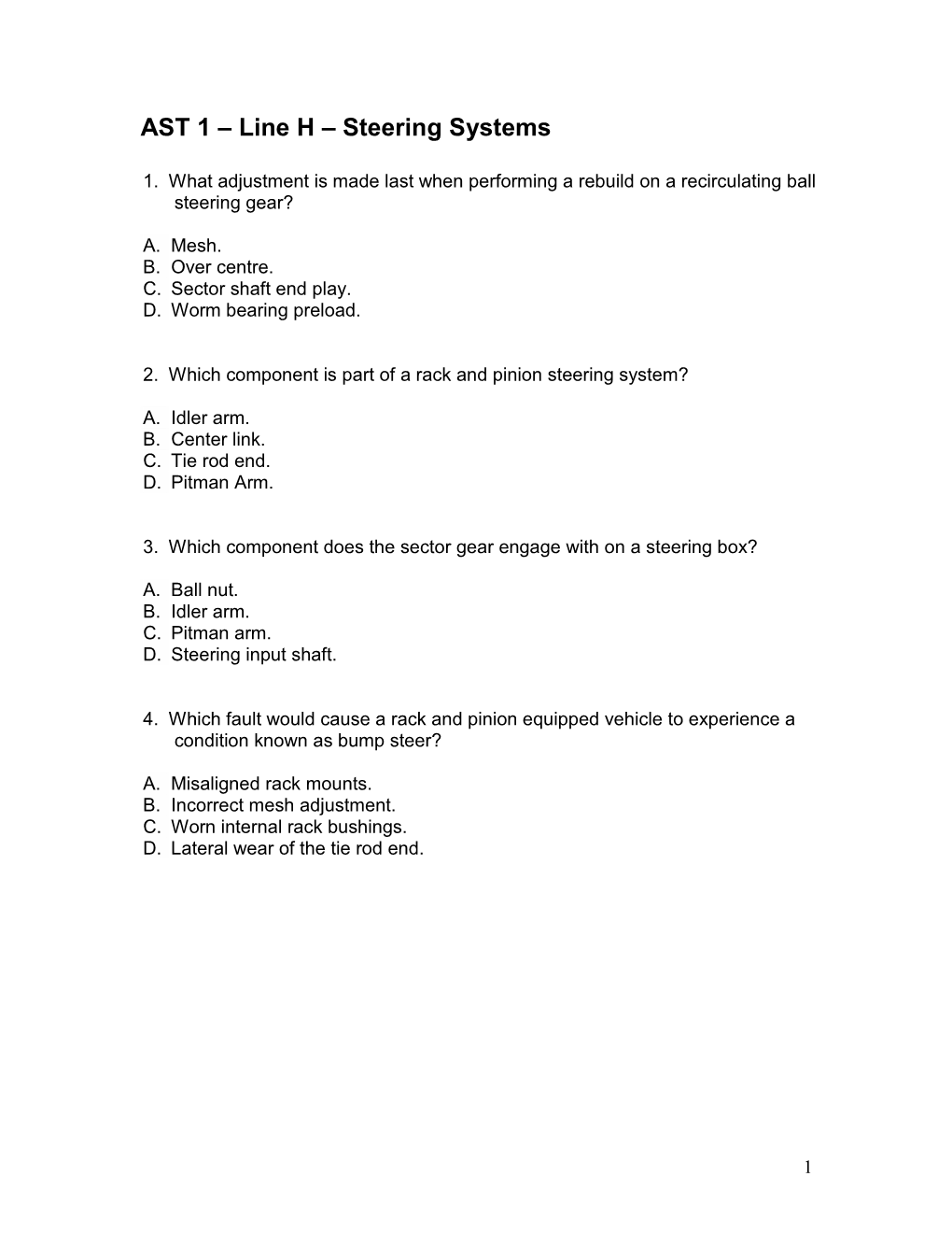 AST 1 – Line H – Steering Systems