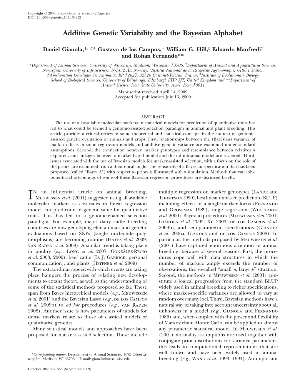 Additive Genetic Variability and the Bayesian Alphabet