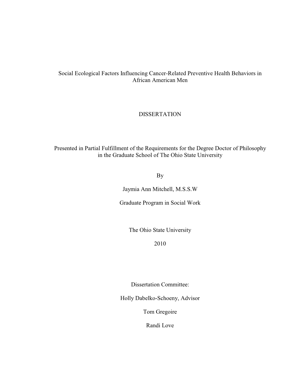 Social Ecological Factors Influencing Cancer-Related Preventive Health Behaviors in African American Men