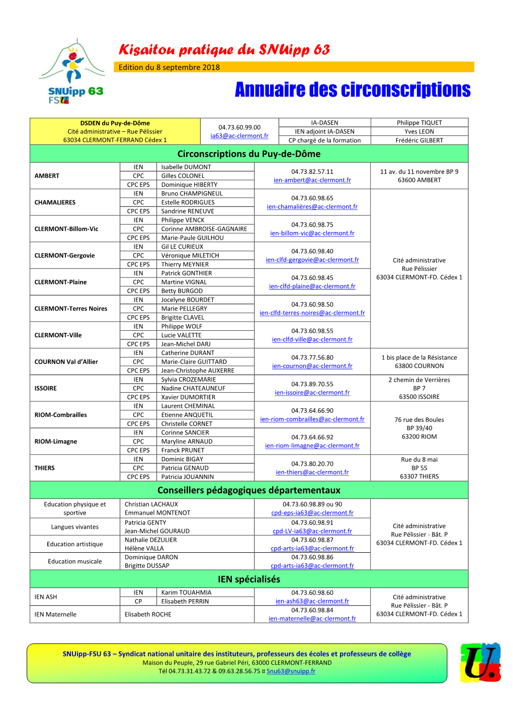 Annuaire Des Circonscriptions