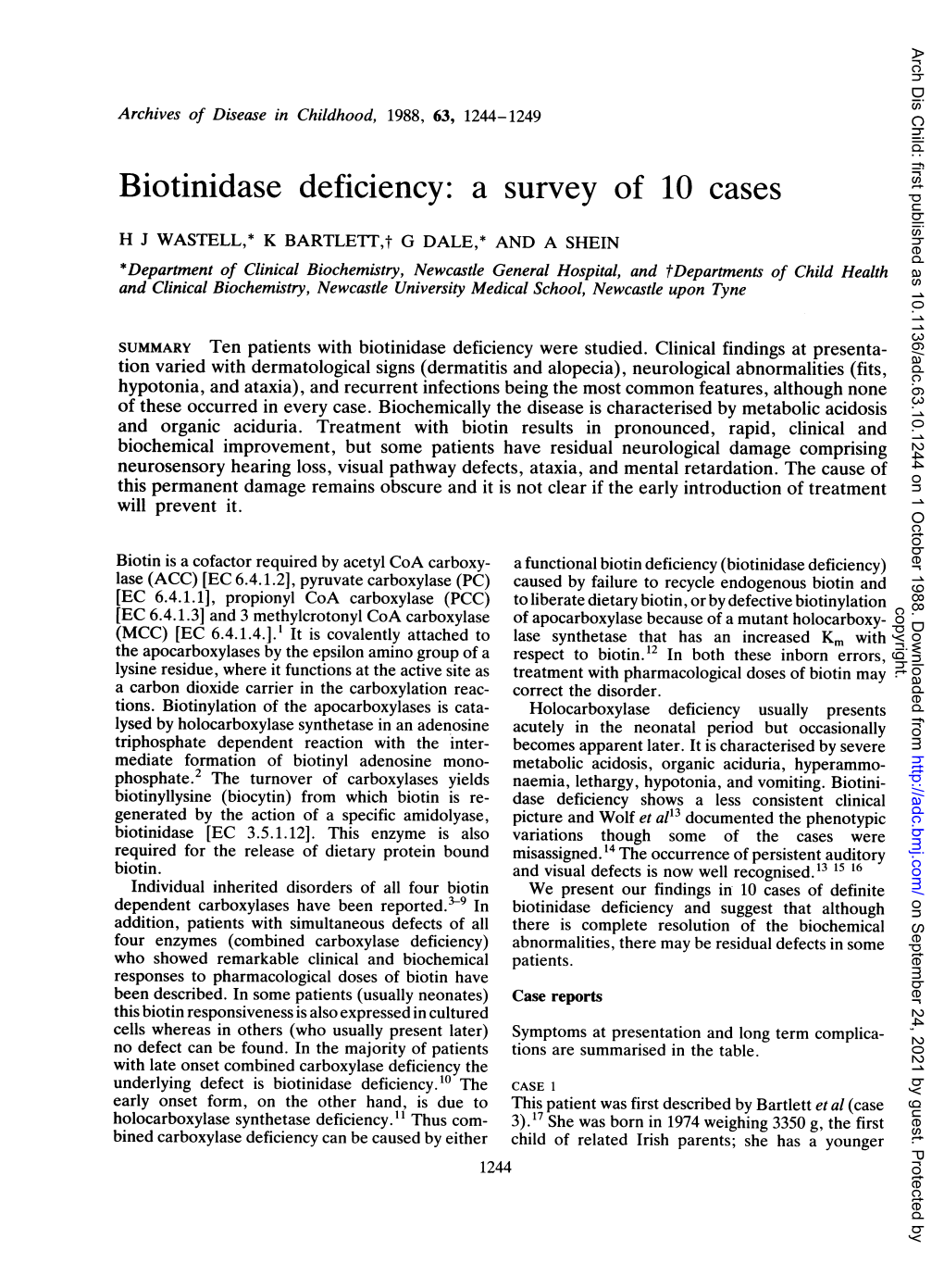 Biotinidase Deficiency: a Survey of 10 Cases