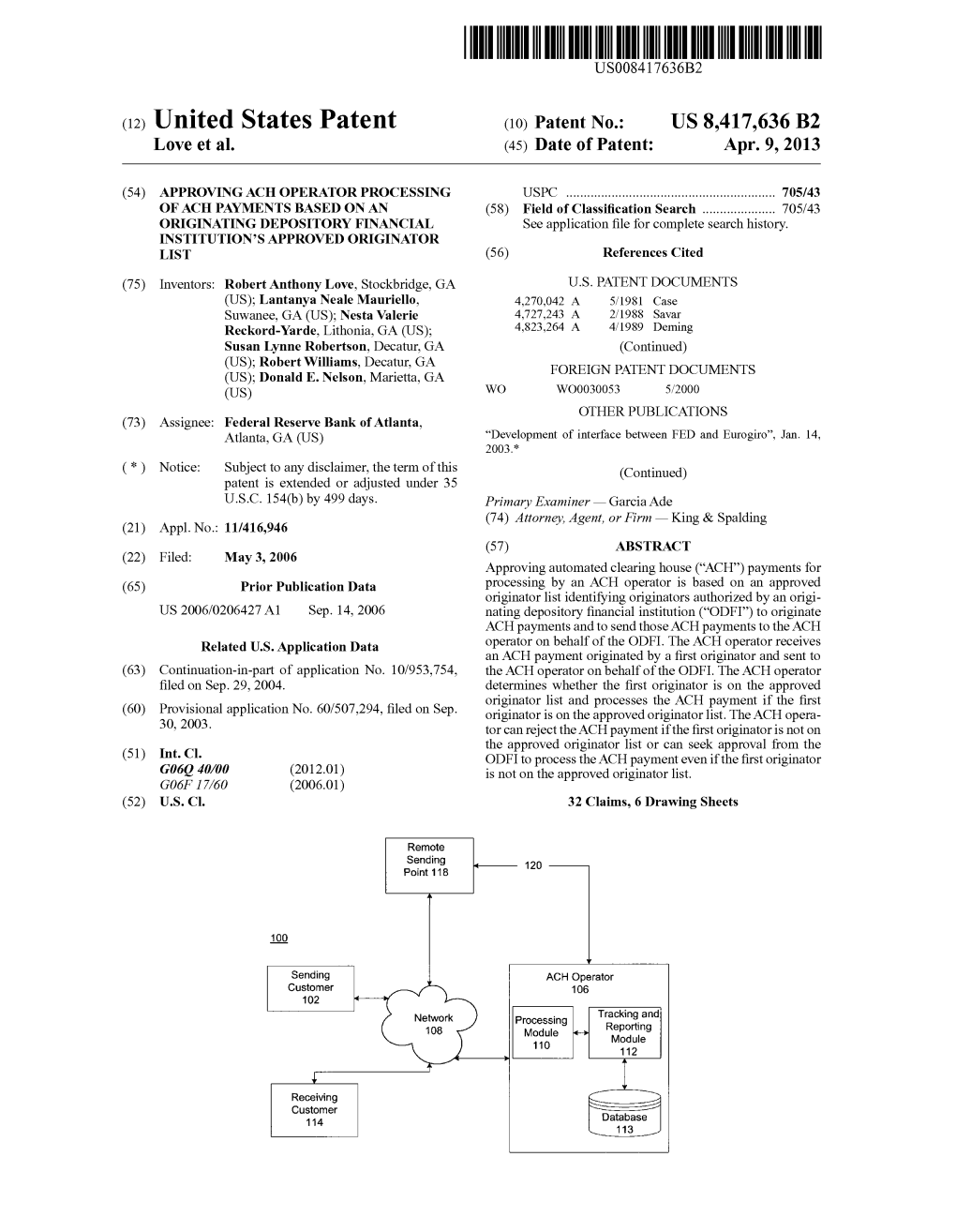 (12) United States Patent (10) Patent No.: US 8,417,636 B2 Love Et Al