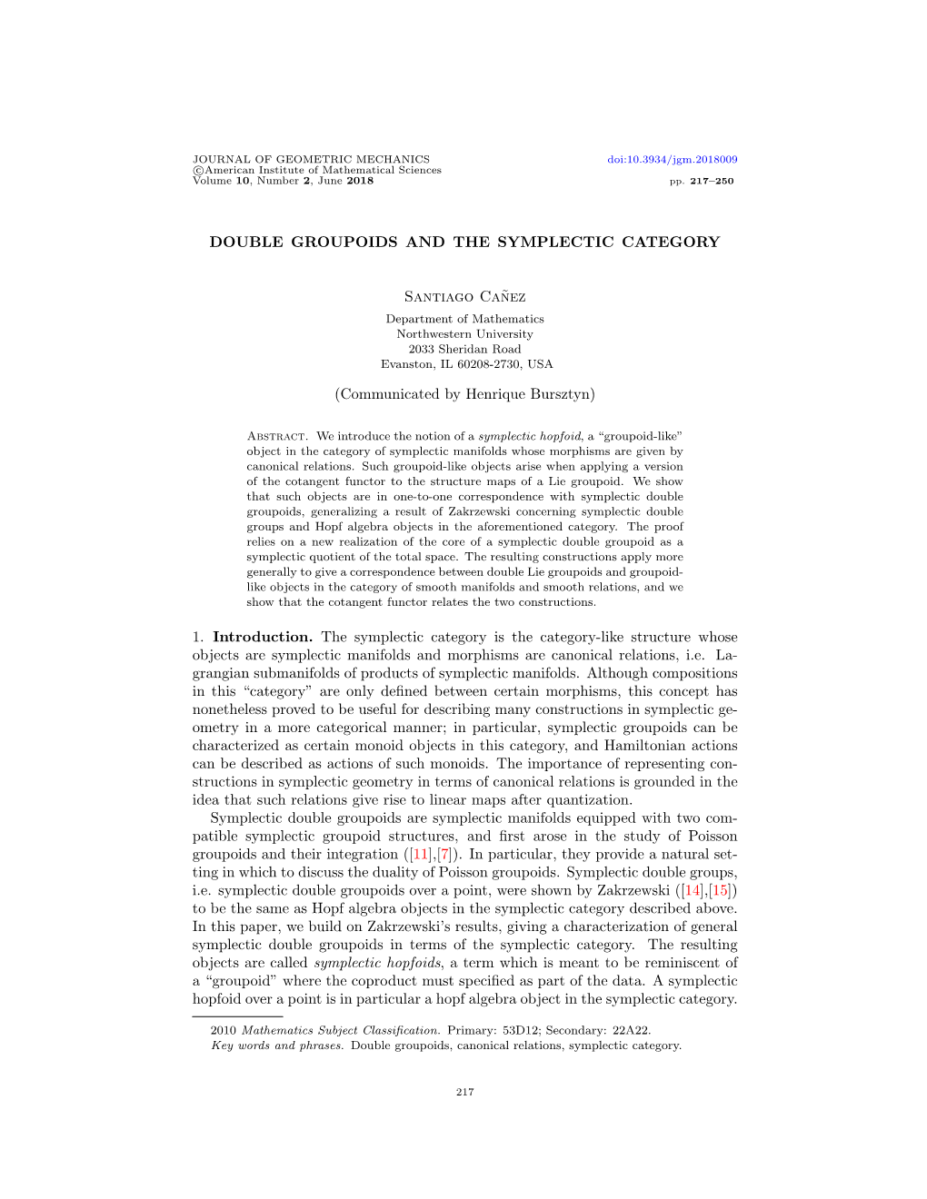 Double Groupoids and the Symplectic Category