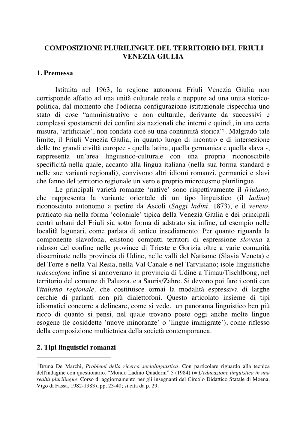 Composizione Plurilingue Del Territorio Del Friuli Venezia Giulia