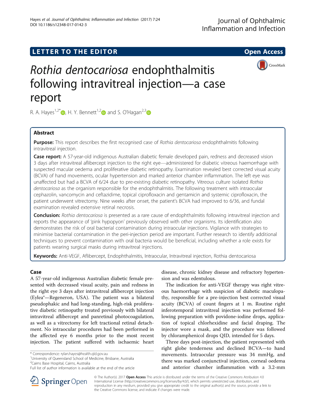 Rothia Dentocariosa Endophthalmitis Following Intravitreal Injection—A Case Report R