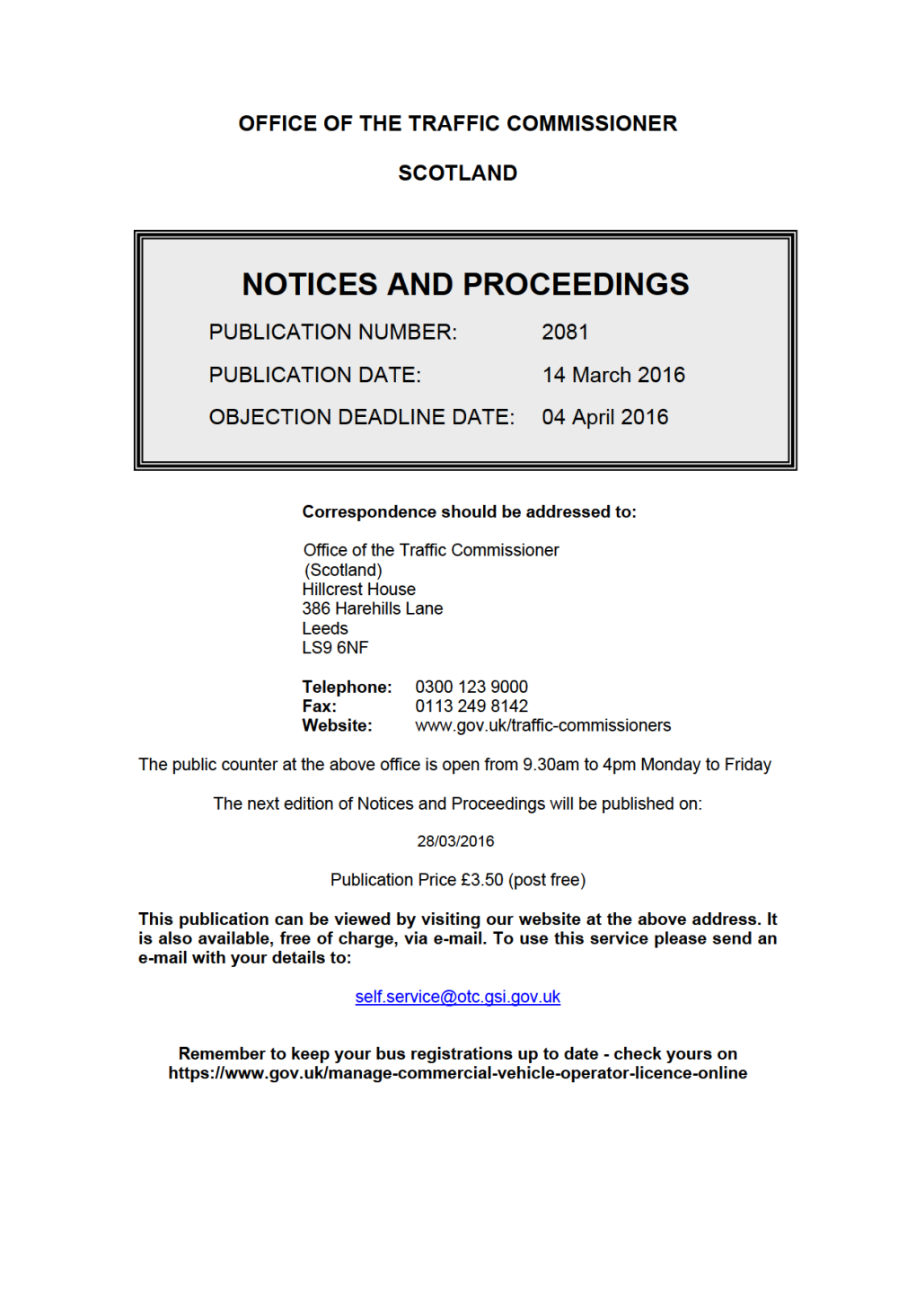 NOTICES and PROCEEDINGS 14 March 2016