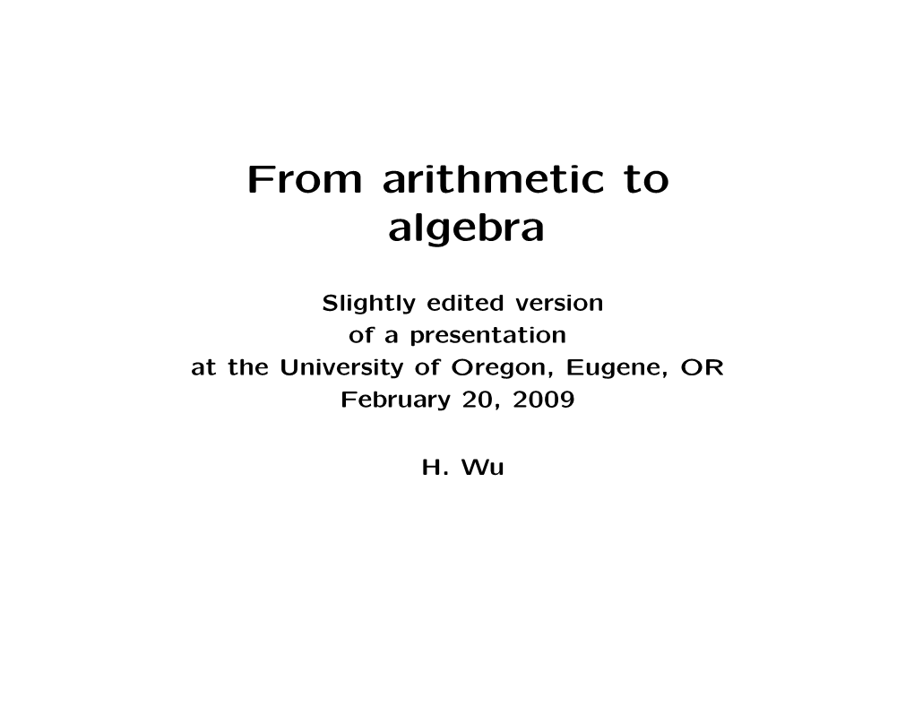 From Arithmetic to Algebra