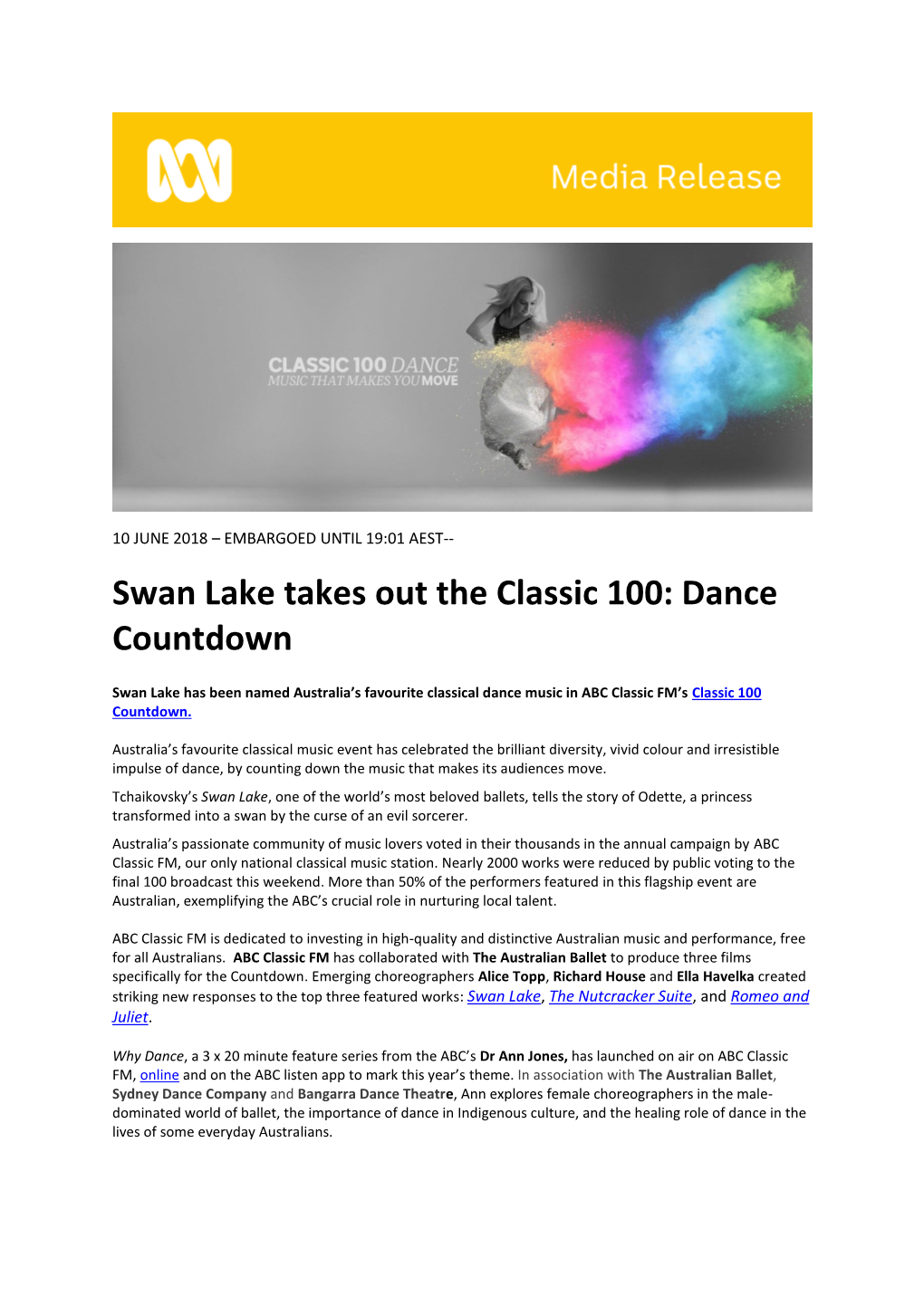 Swan Lake Takes out the Classic 100: Dance Countdown