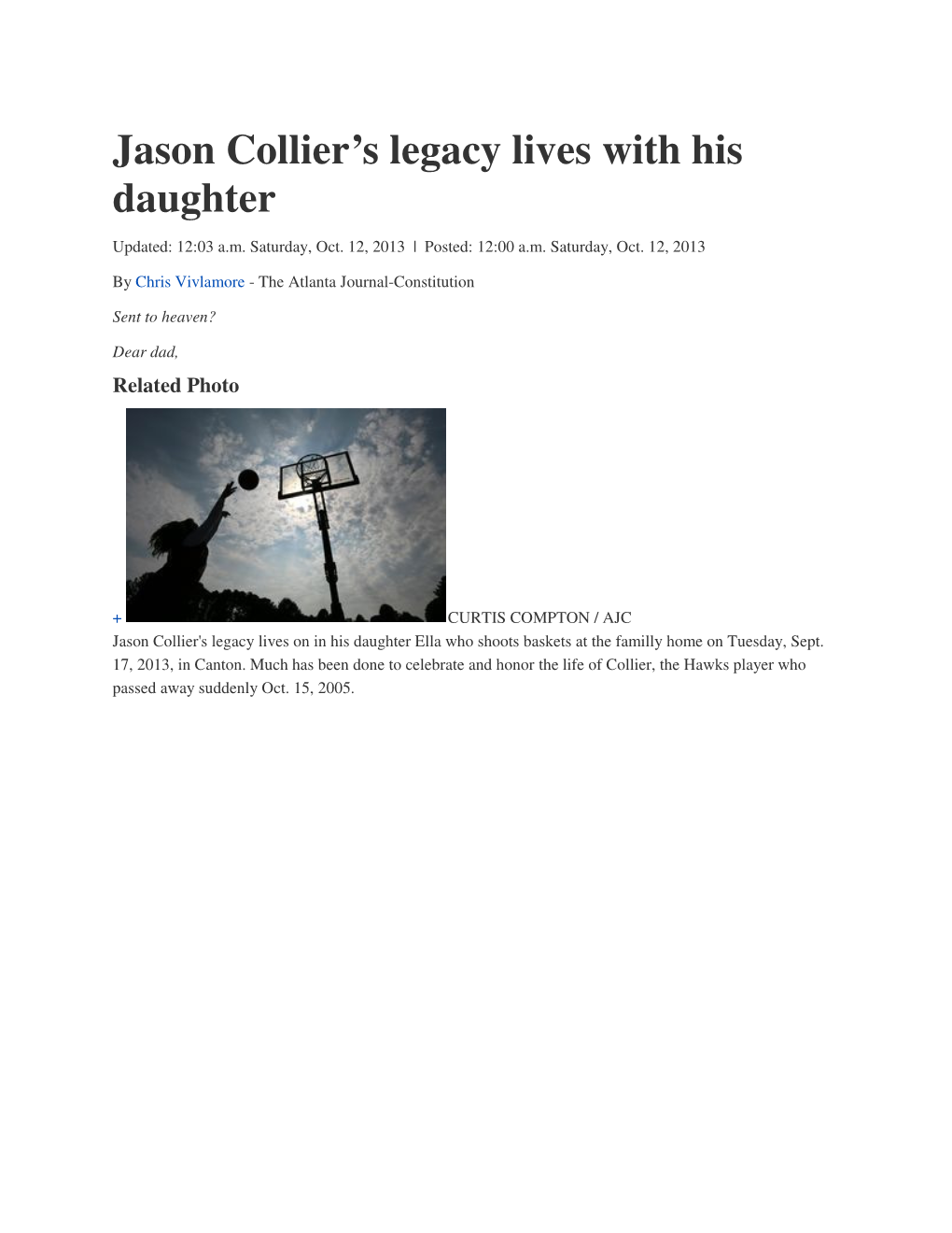 Jason Collier's Legacy Lives with His Daughter