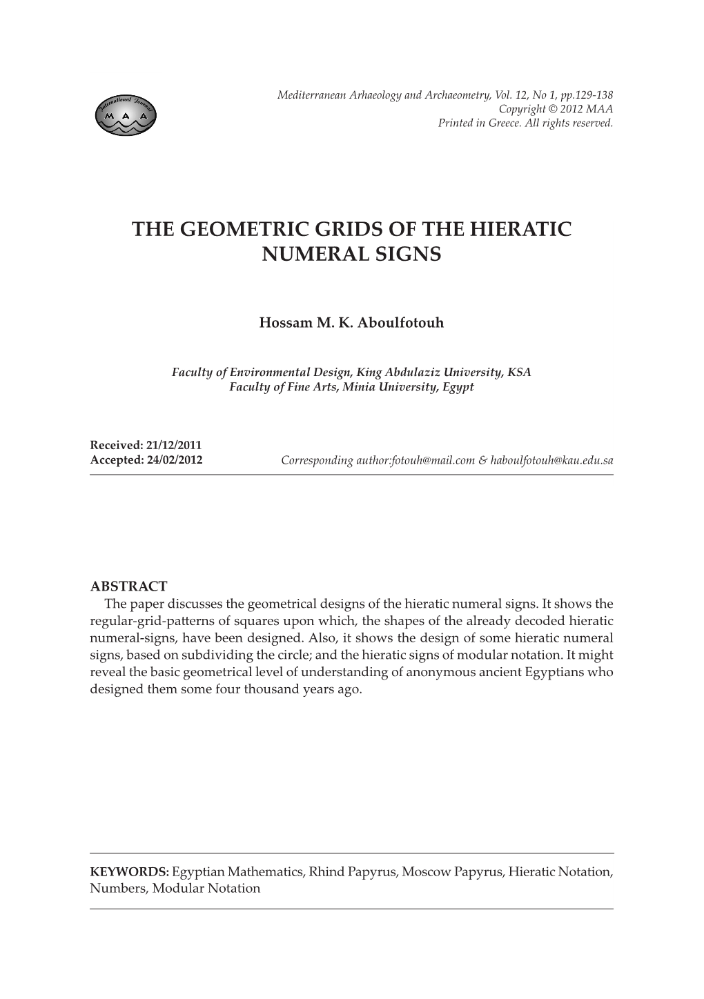 The Geometric Grids of the Hieratic Numeral Signs