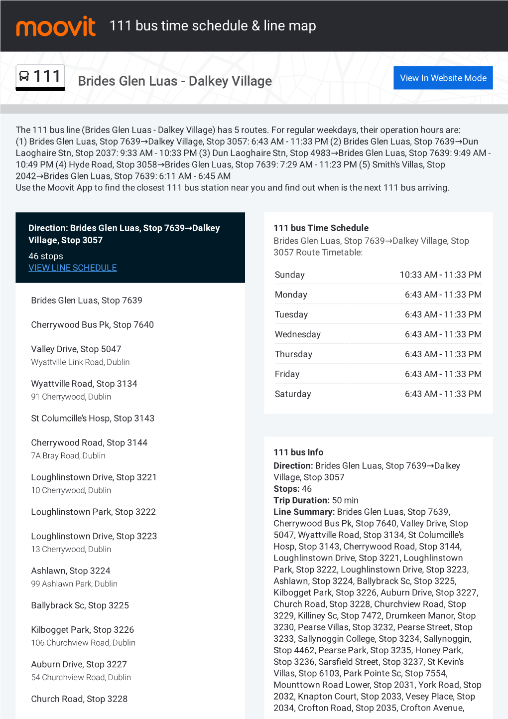 111 Bus Time Schedule & Line Route