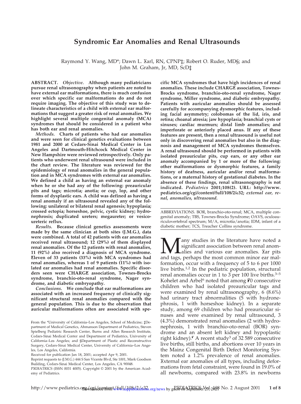 Syndromic Ear Anomalies and Renal Ultrasounds