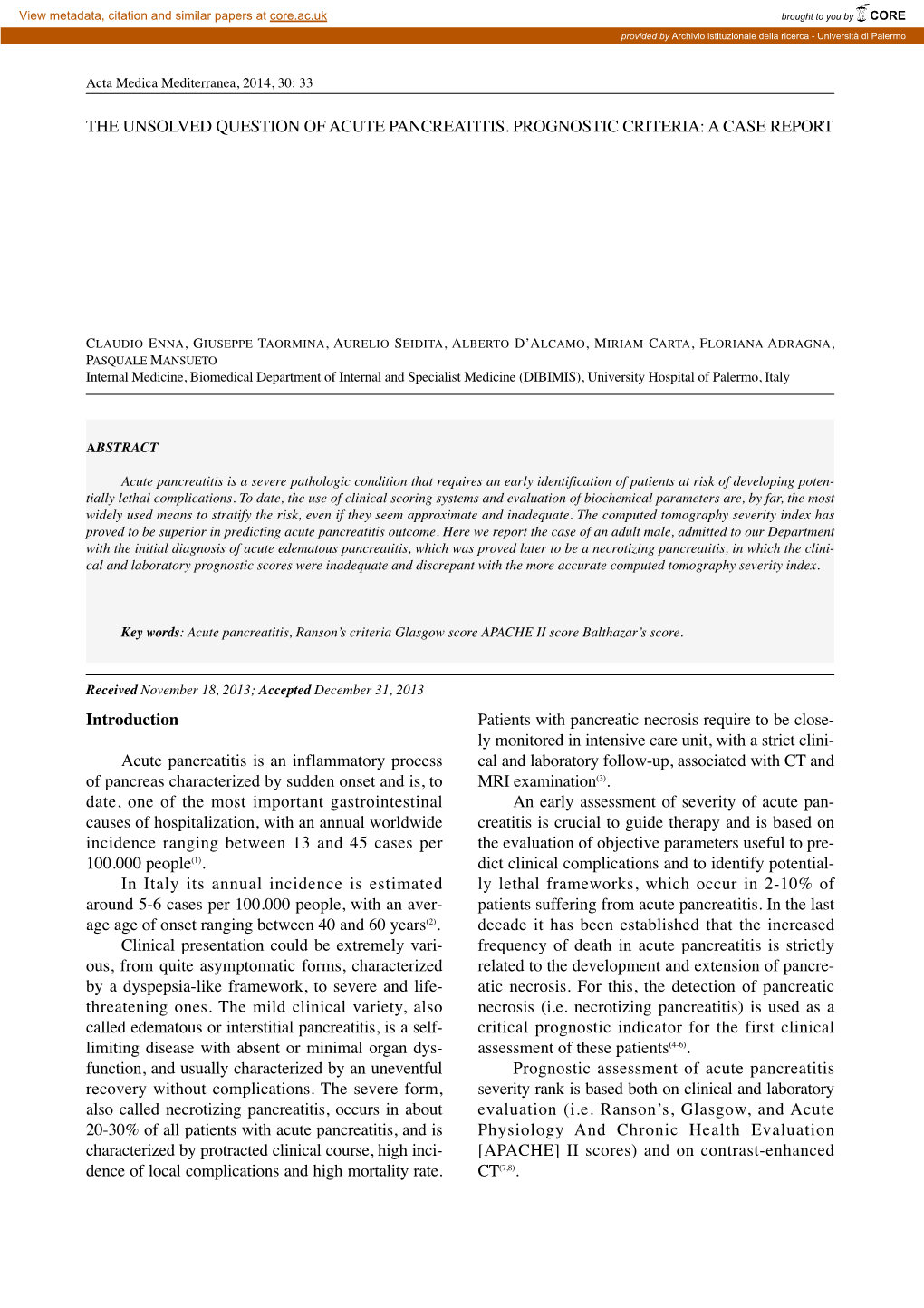 A CASE REPORT Introduction Acute Pancreatitis Is an Inflammato