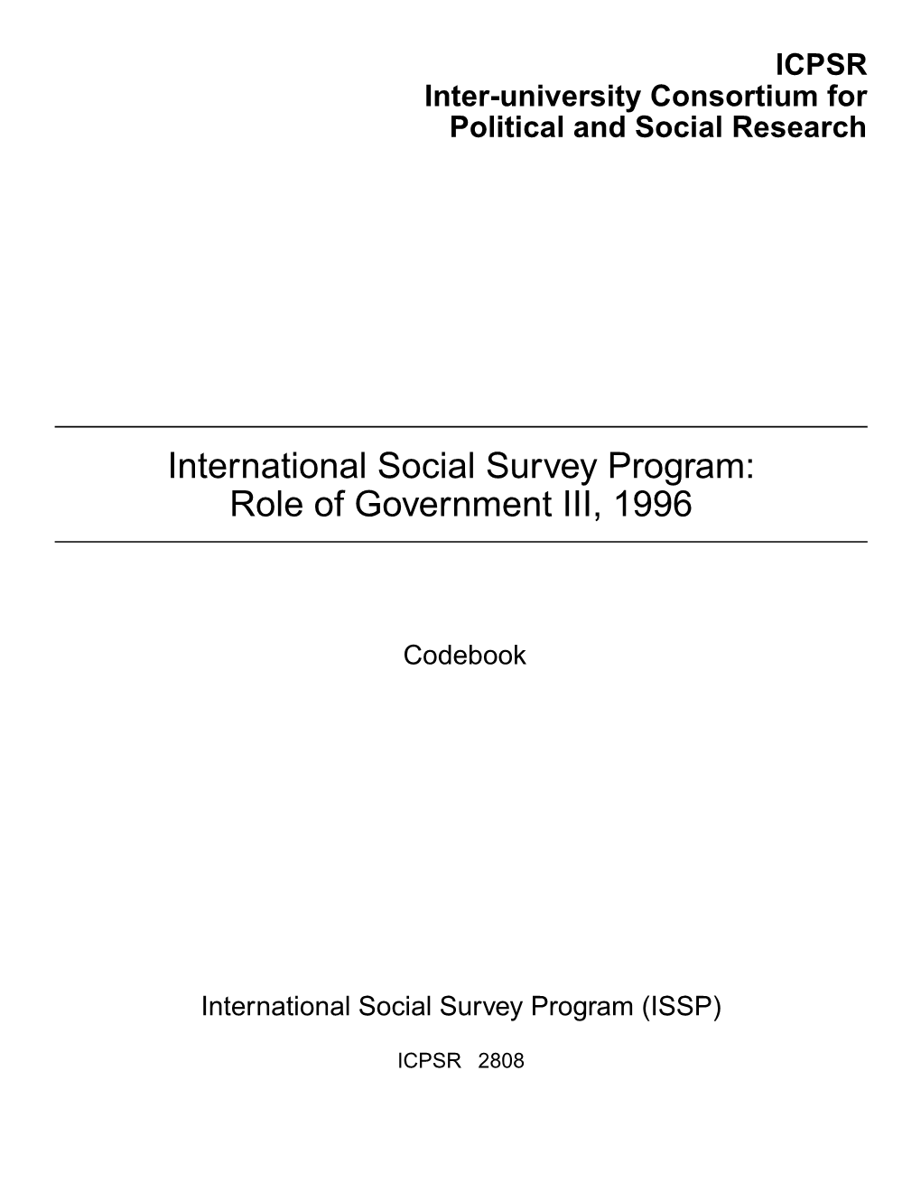 International Social Survey Program: Role of Government III, 1996