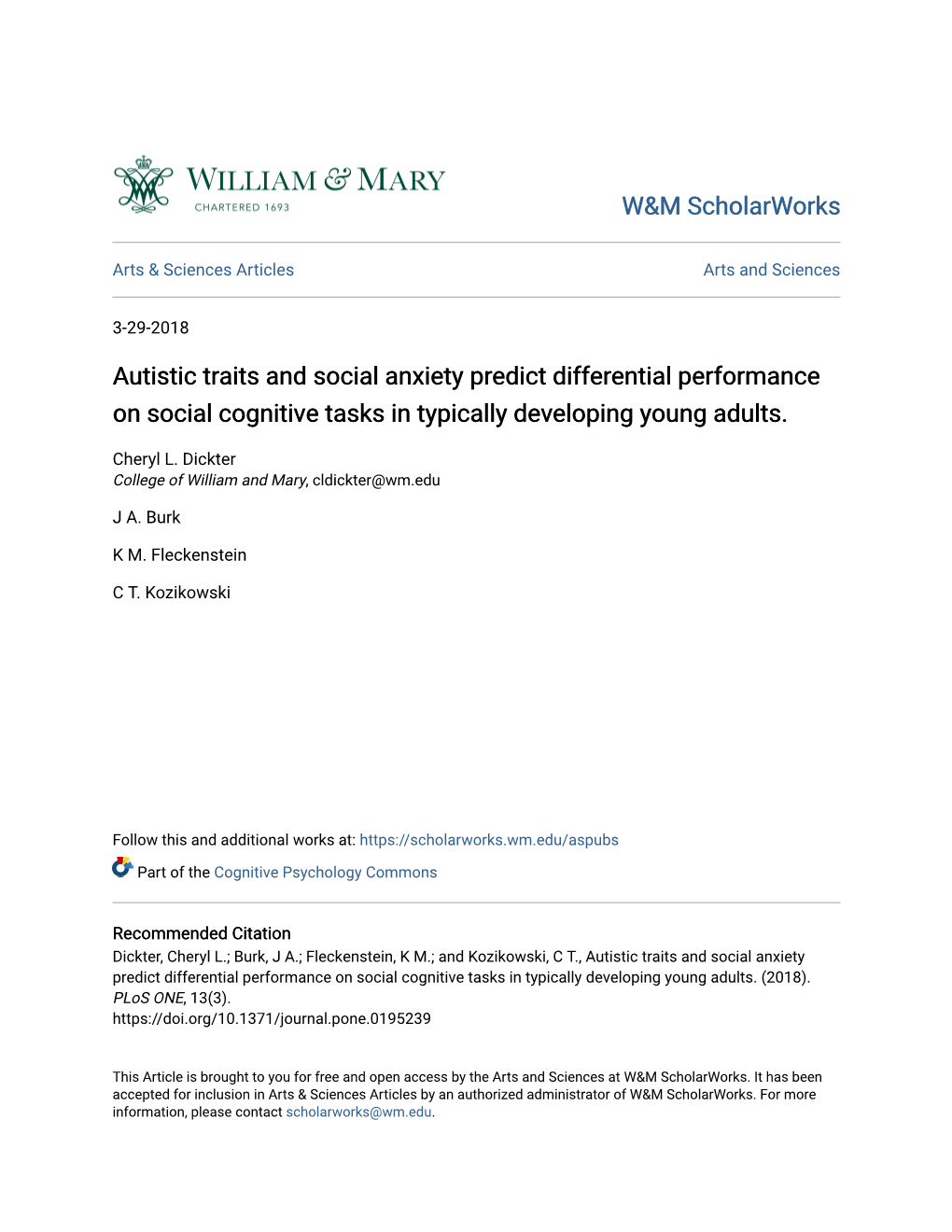 Autistic Traits and Social Anxiety Predict Differential Performance on Social Cognitive Tasks in Typically Developing Young Adults