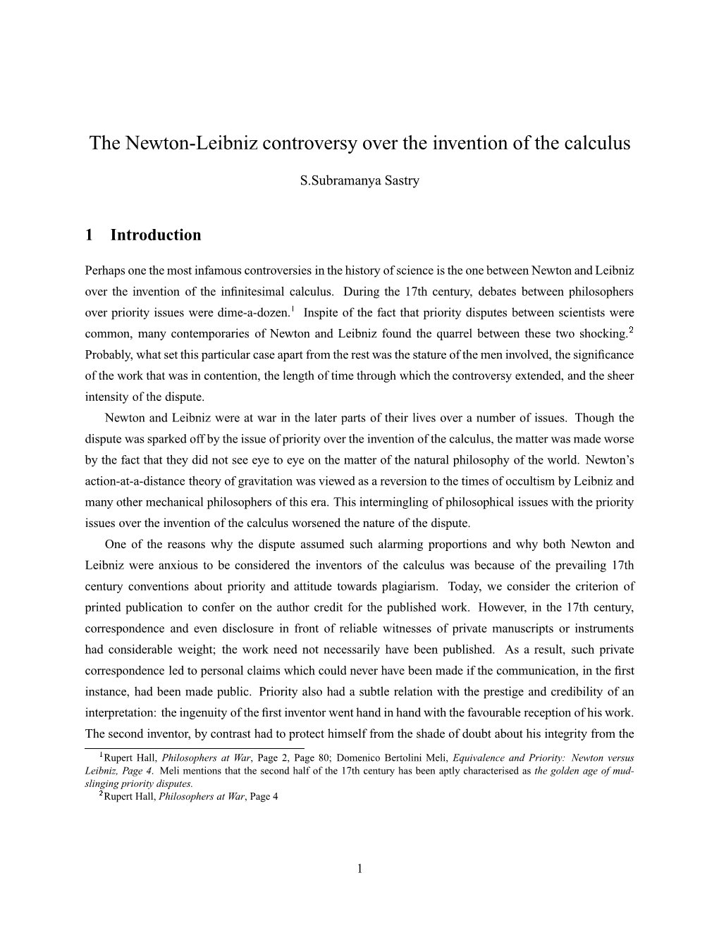 The Newton-Leibniz Controversy Over the Invention of the Calculus