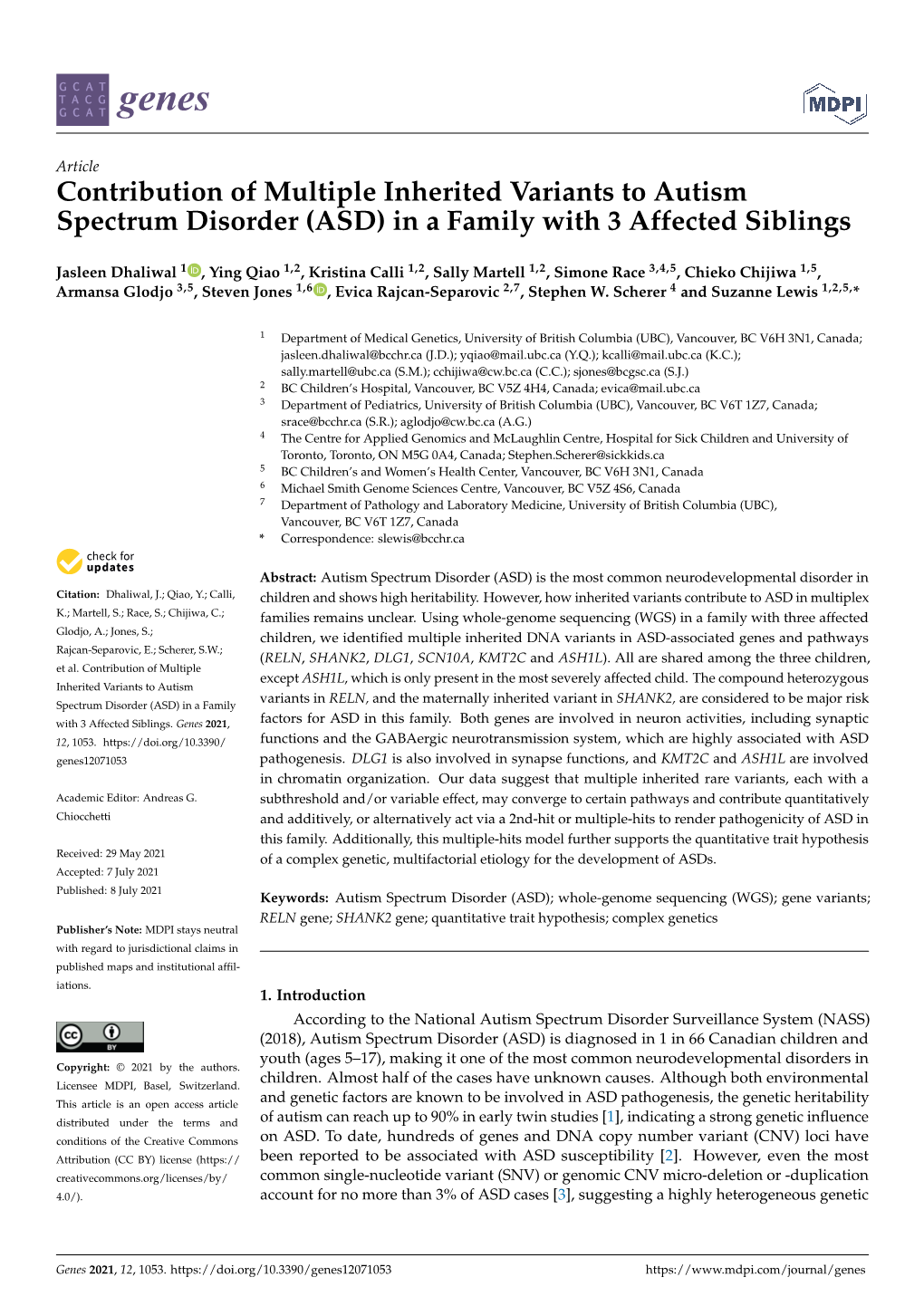 Contribution of Multiple Inherited Variants to Autism Spectrum Disorder (ASD) in a Family with 3 Affected Siblings