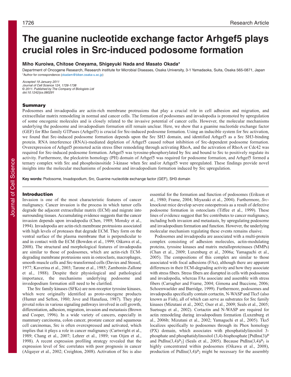 The Guanine Nucleotide Exchange Factor Arhgef5 Plays Crucial Roles in Src-Induced Podosome Formation