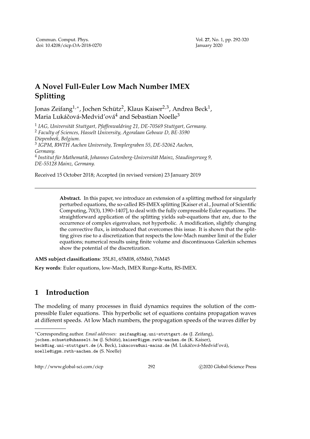 A Novel Full-Euler Low Mach Number IMEX Splitting 1 Introduction