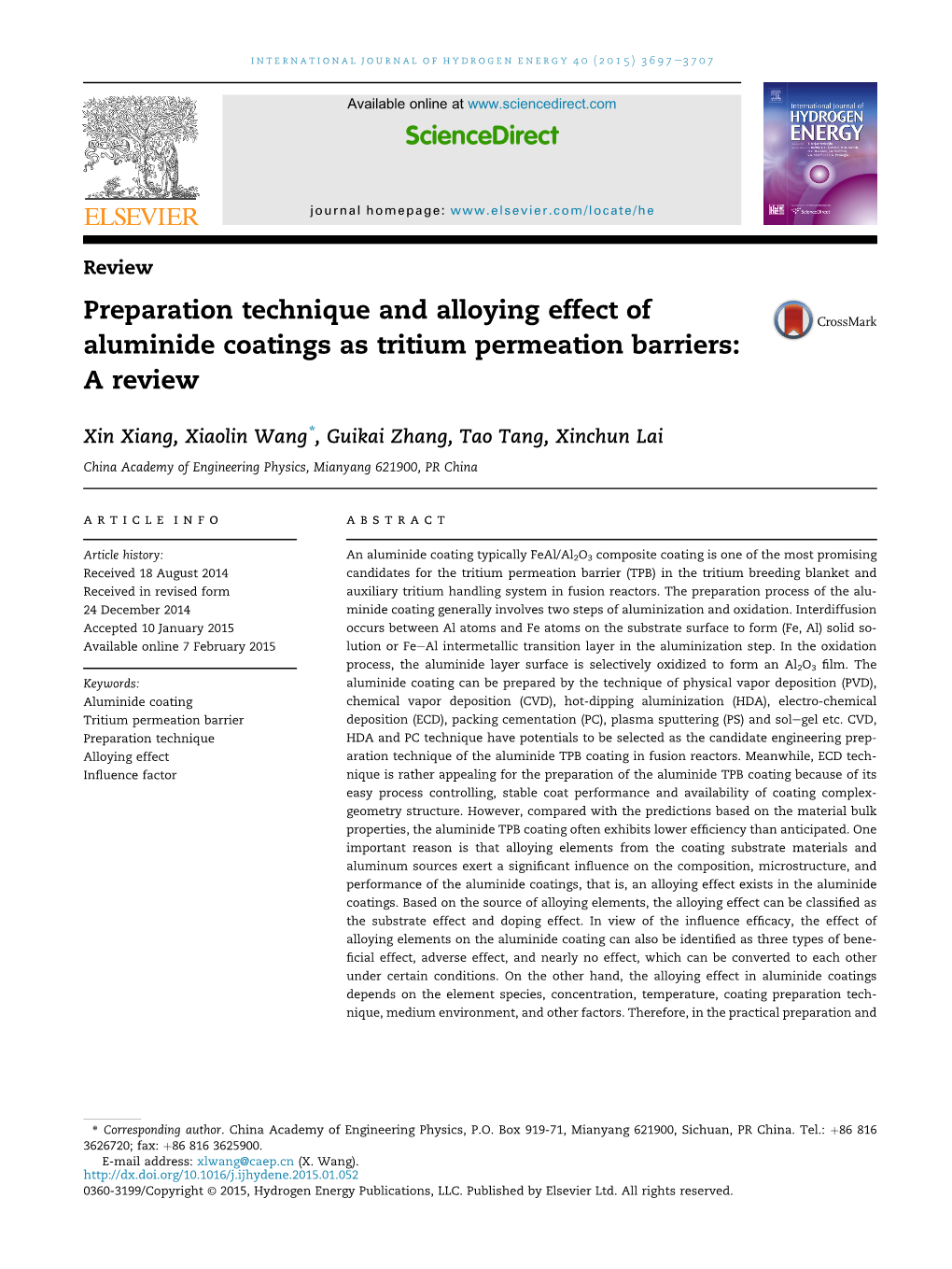 Preparation Technique and Alloying Effect of Aluminide Coatings As Tritium Permeation Barriers: a Review
