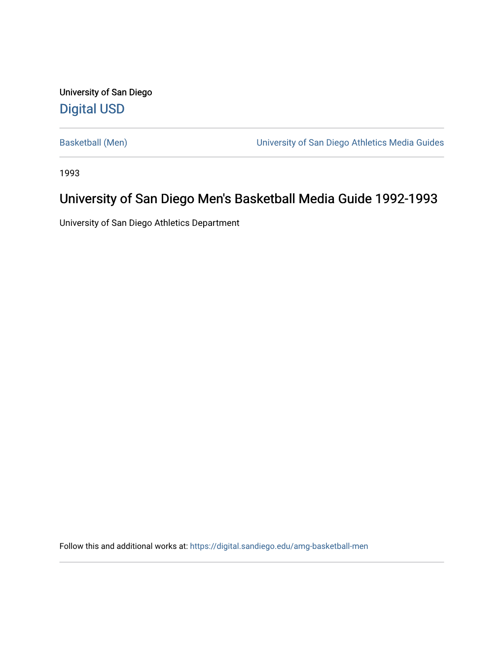 University of San Diego Men's Basketball Media Guide 1992-1993