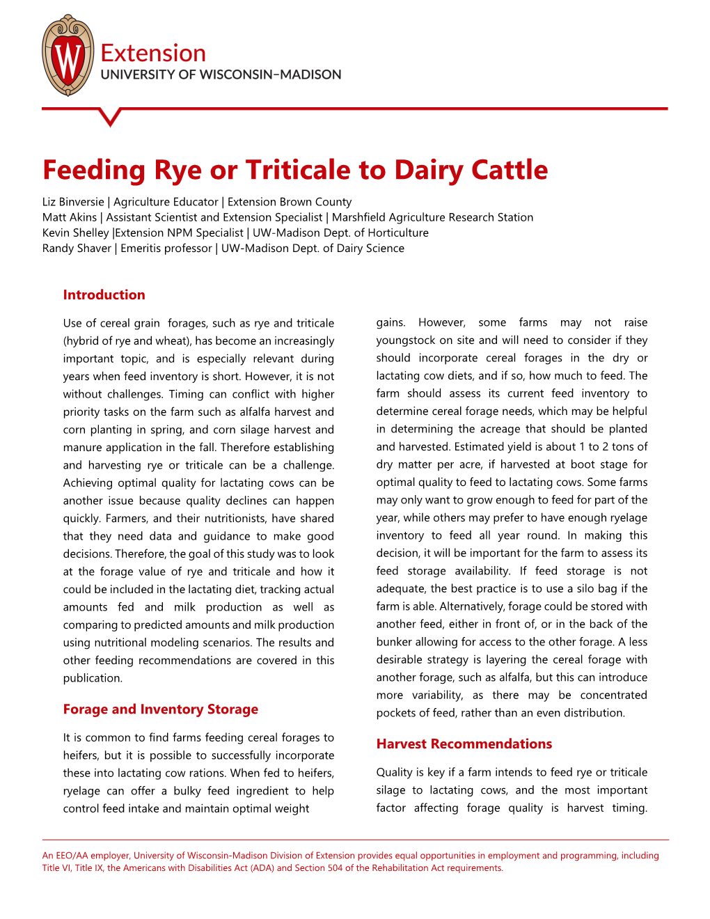 Feeding Rye Or Triticale to Dairy Cattle