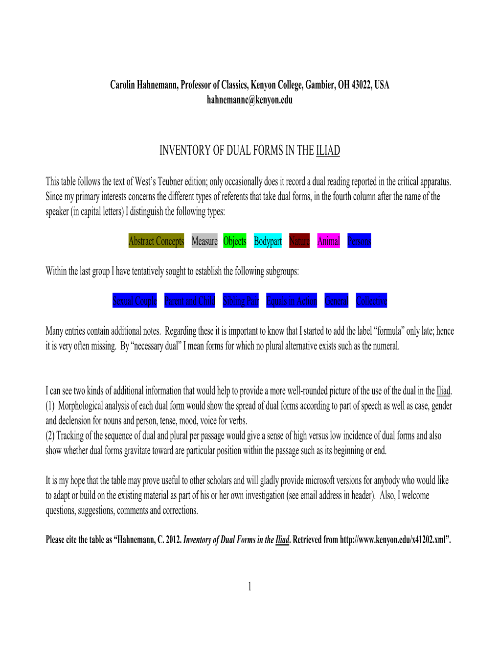 Inventory of Dual Forms in the Iliad