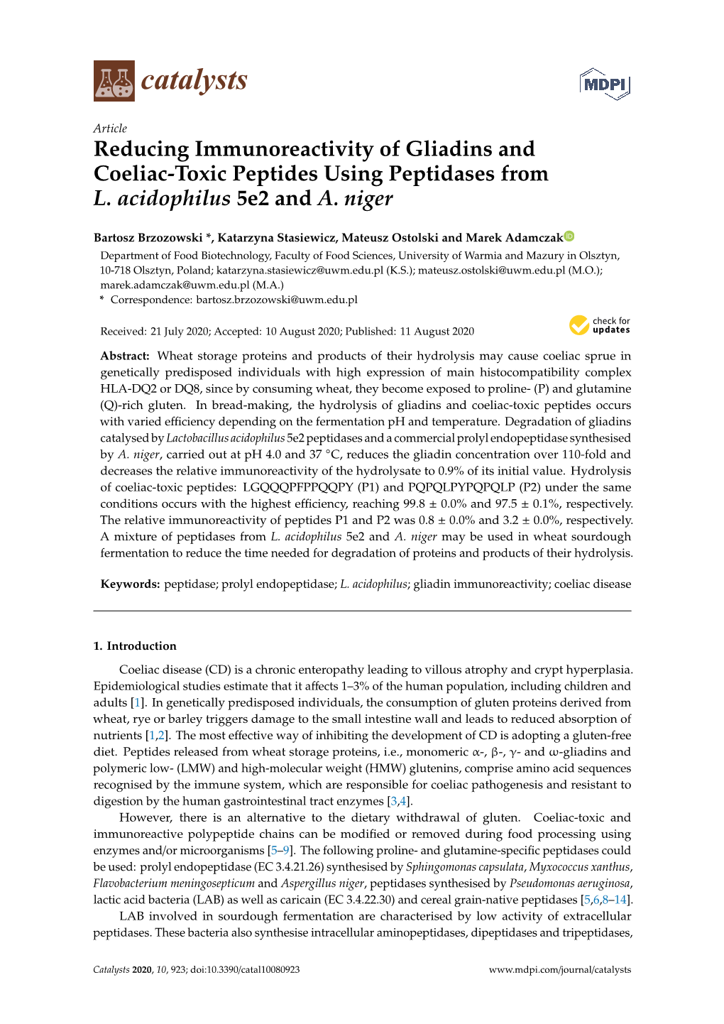 Reducing Immunoreactivity of Gliadins and Coeliac-Toxic Peptides Using Peptidases from L