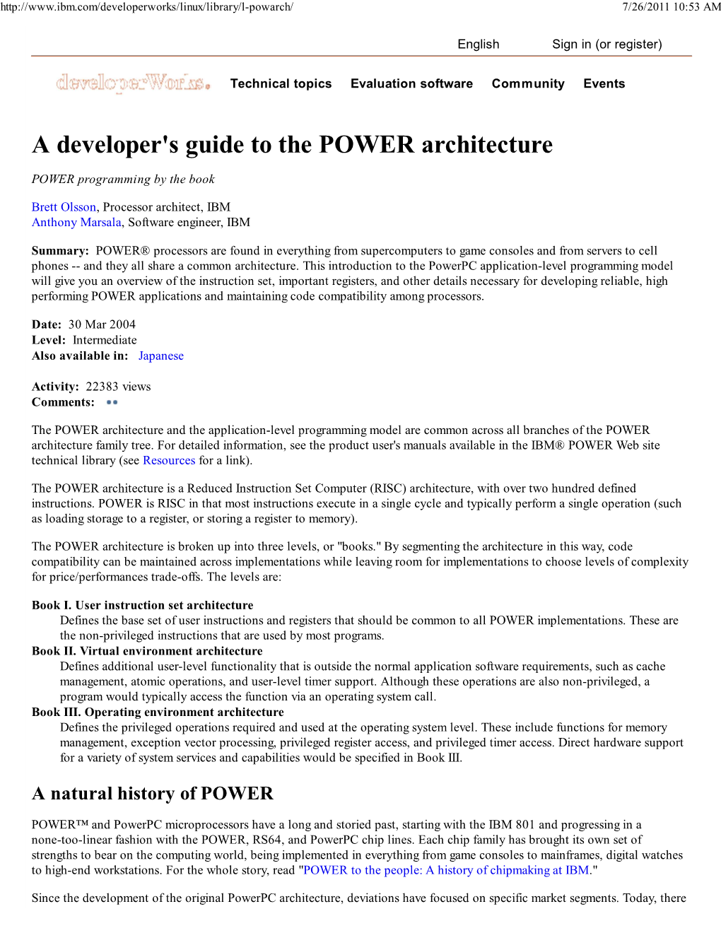A Developer's Guide to the POWER Architecture