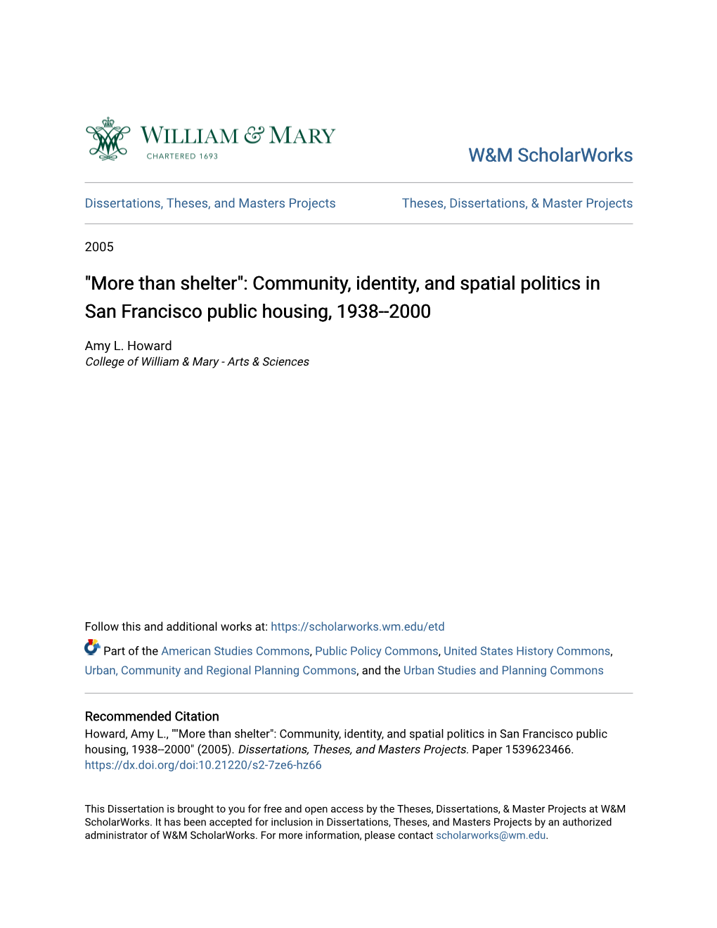 Community, Identity, and Spatial Politics in San Francisco Public Housing, 1938--2000