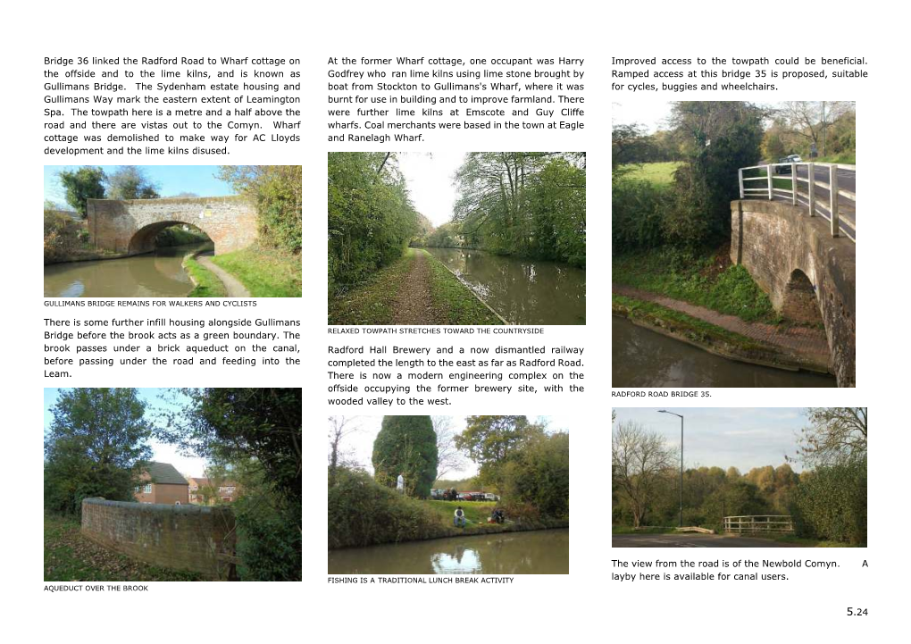 Bridge 36 Linked the Radford Road to Wharf Cottage on at the Former Wharf Cottage, One Occupant Was Harry Improved Access to the Towpath Could Be Beneficial
