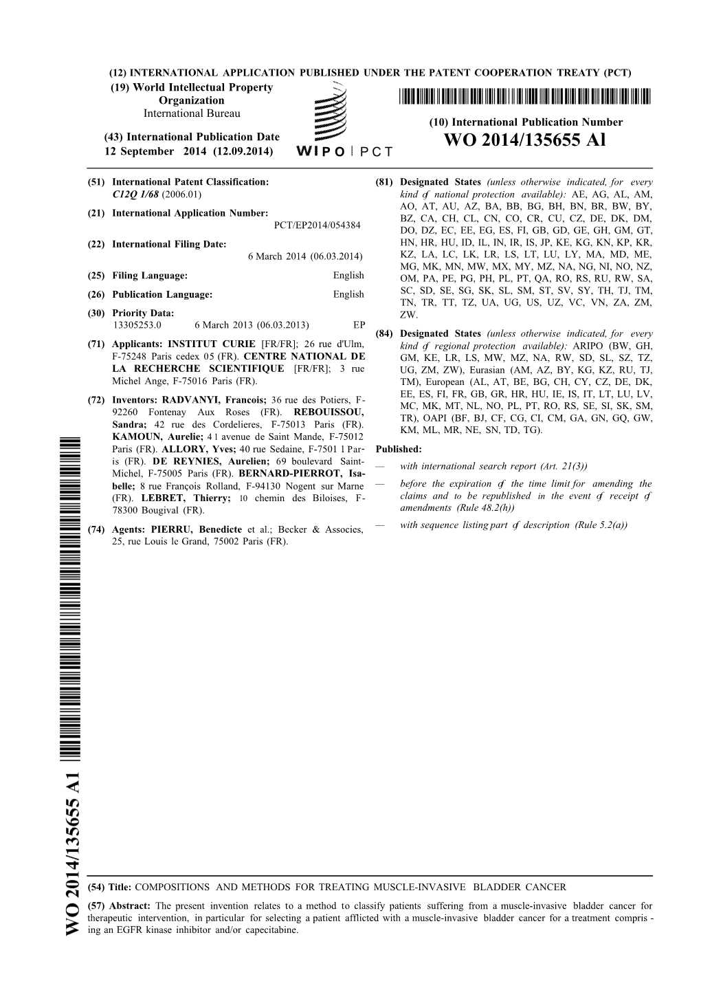 WO 2014/135655 Al 12 September 2014 (12.09.2014) P O P C T