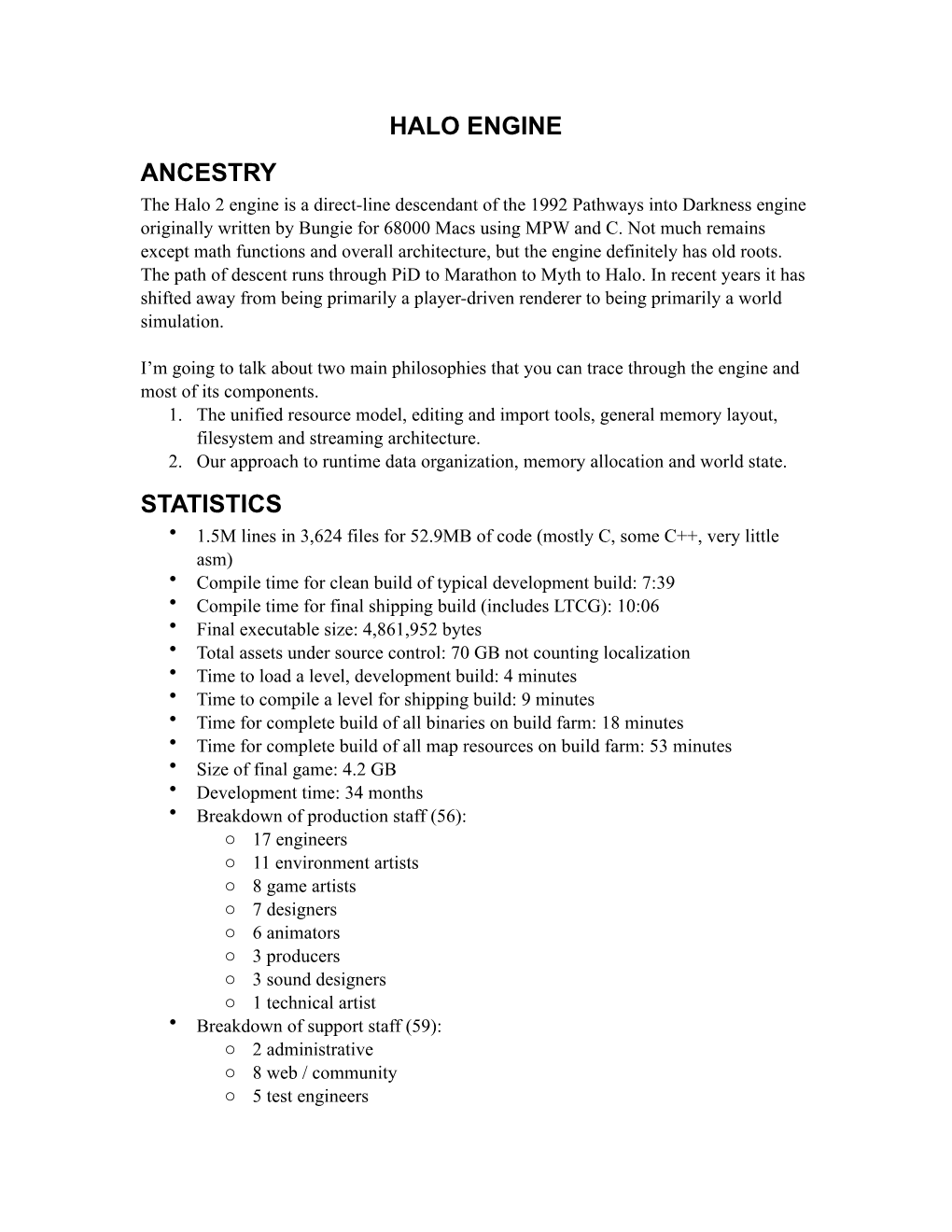 Halo Engine Ancestry Statistics