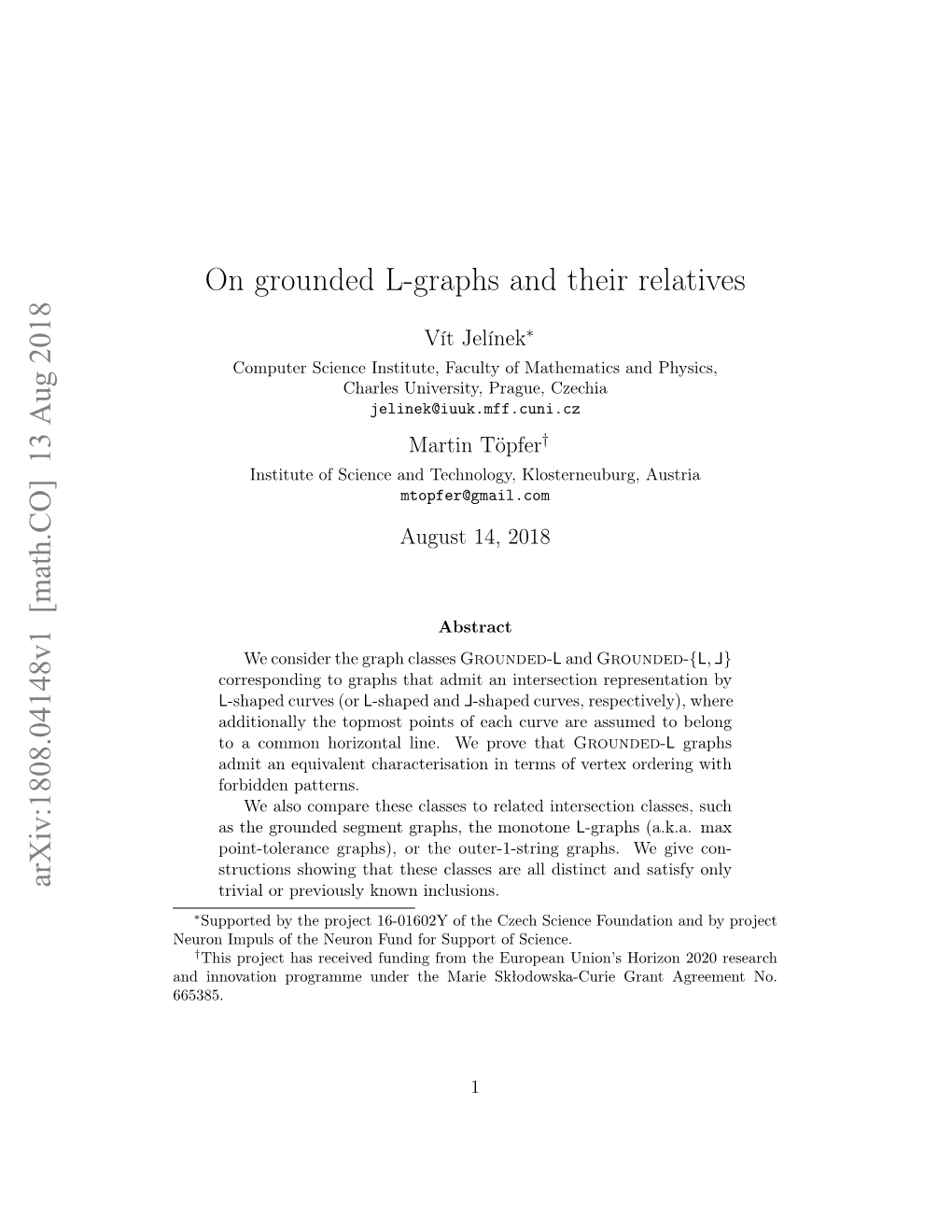 On Grounded L-Graphs and Their Relatives Arxiv:1808.04148V1