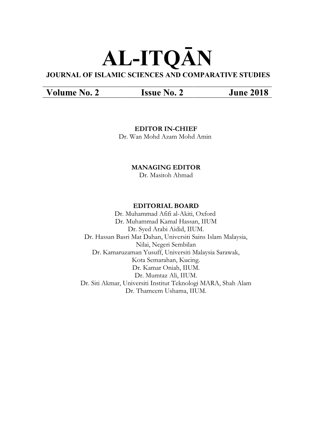 Al-Itqān Journal of Islamic Sciences and Comparative Studies