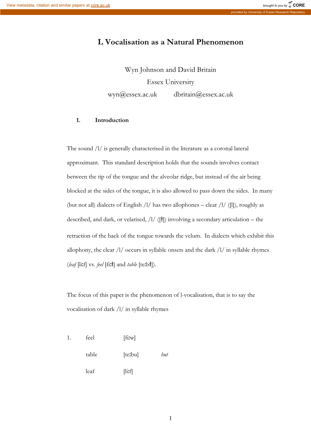 L Vocalisation As a Natural Phenomenon