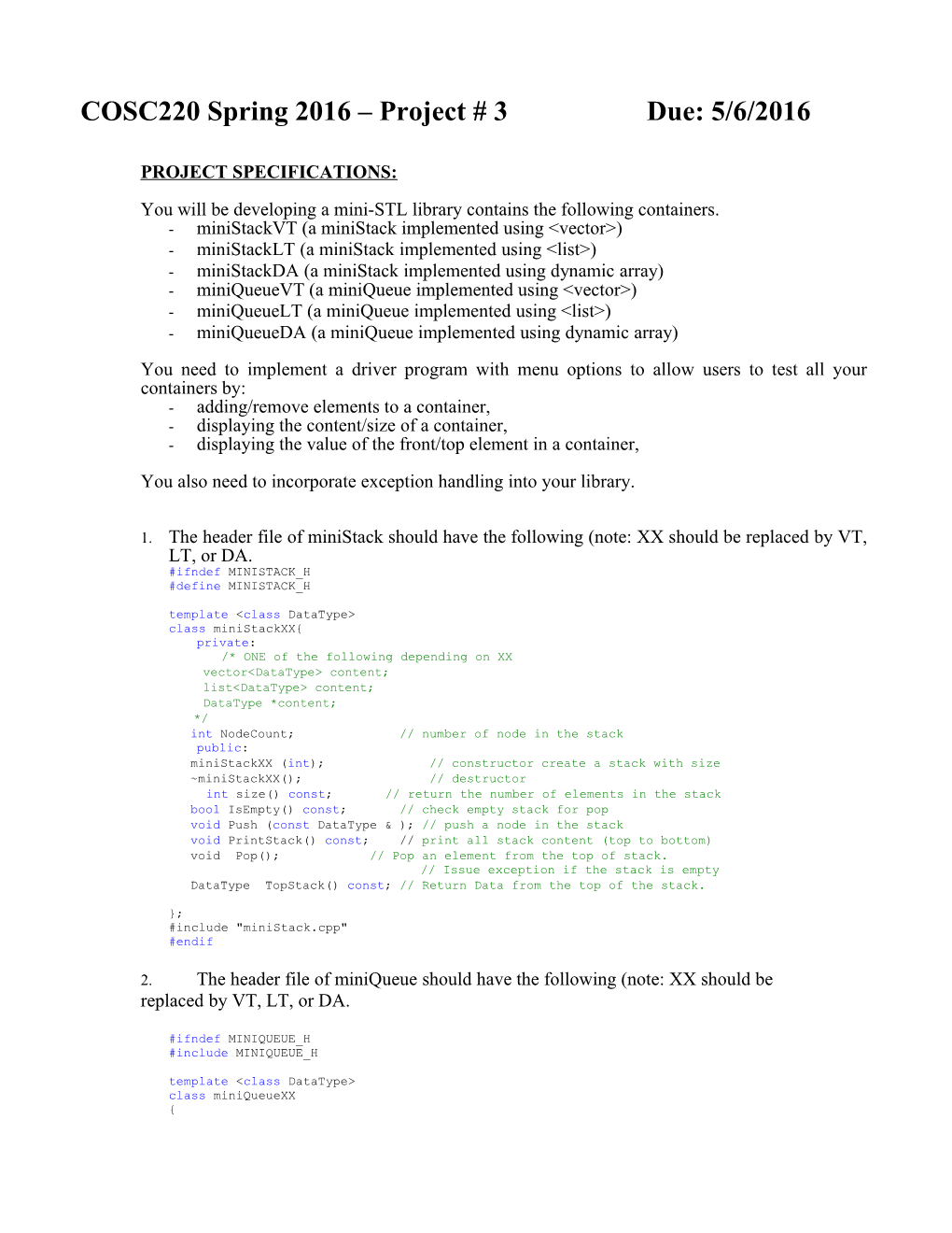 COSC 220 Project One: Baffles (Due Date: Feb 27, 2002)