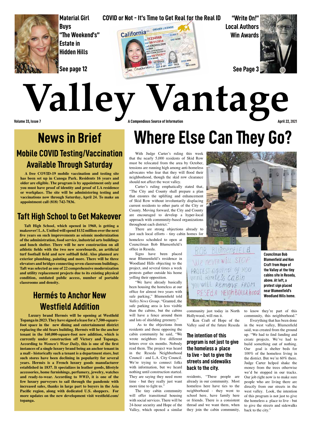 Valley Vantage, Warner News, Calabasas Enterprise and Encino Enterprise Are Published Weekly by Kathleen Sterling
